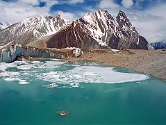 11 Green Glacial Lake On Upper Baltoro Glacier With Mitre Peak Behind